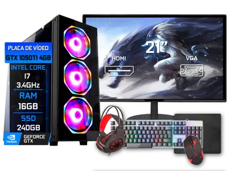 PC Gamer Completo Blue PC Intel i7 16GB RX 550 4GB SSD 240GB Monitor 19 -  Kit Gamer Teclado Mouse Headset - Fonte 500w