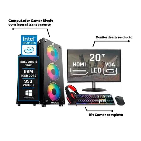 Pc Gamer Completo I5 16gb Ssd240 Monitor + Kit Gamer Full Hd