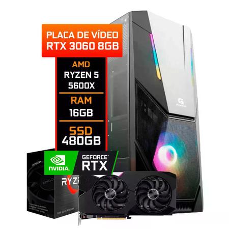 PC Gamer Completo Ryzen 5 5500, RTX 3060, 16GB DDR4, SSD 480GB, 600W 80  Plus, Enifler