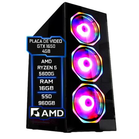 Imagem de PC Gamer Fácil AMD Ryzen 5 5600G 3.9Ghz 16GB 3000MHz DDR4 GTX 1650 4GB SSD 960GB - Fonte 500w