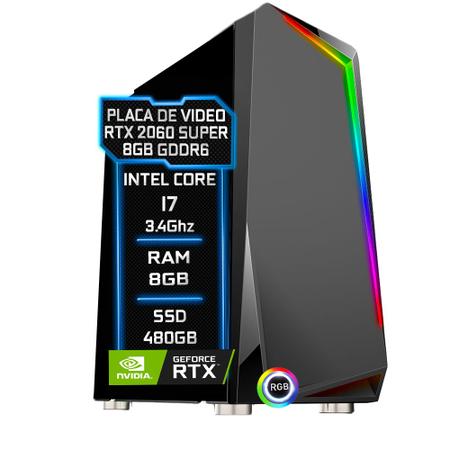 Imagem de PC Gamer Fácil Intel Core i7 3.4GHz 8GB RTX 2060 Super 8GB SSD 480GB - Fonte 750w