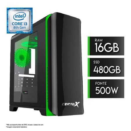 Imagem de PC Gamer Intel Core i3 8ª Geração 16GB SSD 480GB Gigabyte H310M M.2 2.0 - CertoX Force 3103