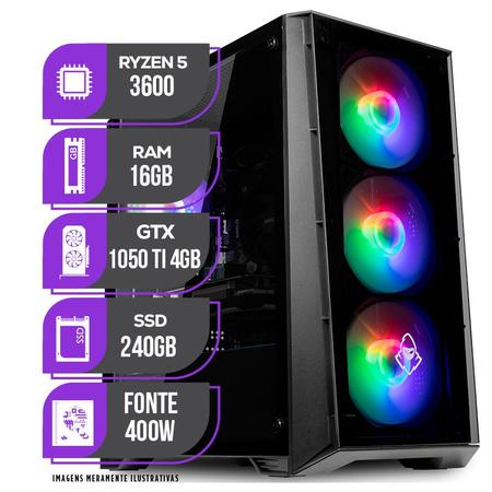 Imagem de PC Gamer Mancer, AMD Ryzen 5 3600, GeForce GTX 1050 Ti 4GB, 16GB DDR4, SSD 240GB, 400W