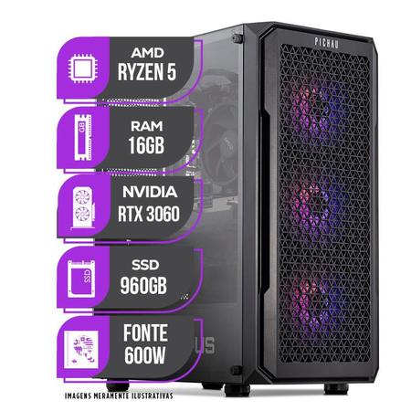 Imagem de PC Gamer Mancer, AMD RYZEN 5 5500, RTX 3060 12GB, 16GB DDR4, SSD 960GB, Fonte 600W 80 Plus