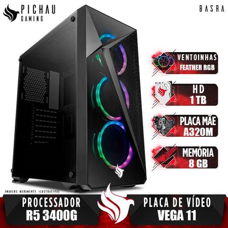 PC Gamer Pichau Basra, Ryzen 5 3400G, A320M, 8GB DDR4, HD 1Tb