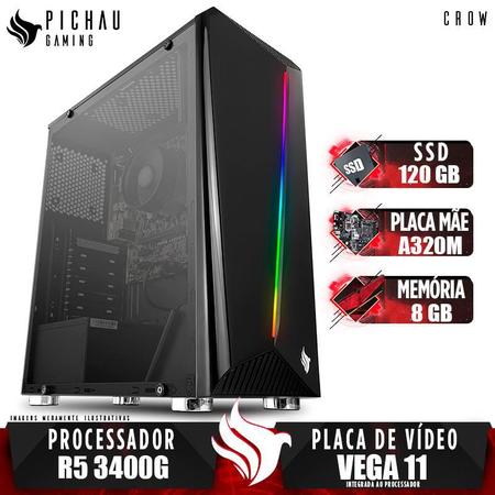 PC Gamer Pichau Ajax, Ryzen 5 3400G, 8GB DDR4, SSD 120GB, 400W +