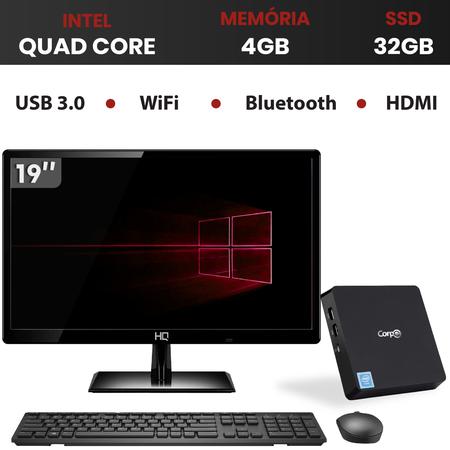 Imagem de PC Mini CorpC Box Intel Quad Core 4GB SSD 32GB Monitor LED 19" Windows 10 WiFi Bluetooth HDMI 