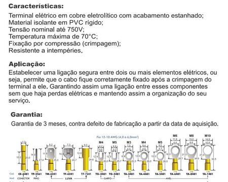 Imagem de Pct 100 Terminal Luva Macho 4 a 6mm 24a Amarelo TM6241