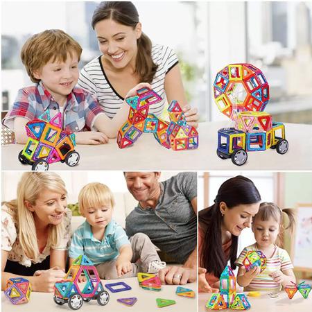 Imagem de Peças de Montar Encaixar Bloco Magnético 120 Peças Coloridos Brinquedo Educativo Presente Infantil