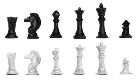 Jogo de Peças para Xadrez Coleção Geométrico Preto e Branco com 32 peças  Preto e Branco