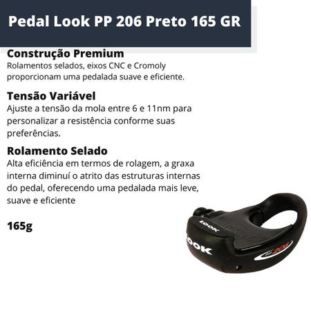 Pedal Look PP 206 Preto 165 GR Bike Rolamento Selado Pedal de