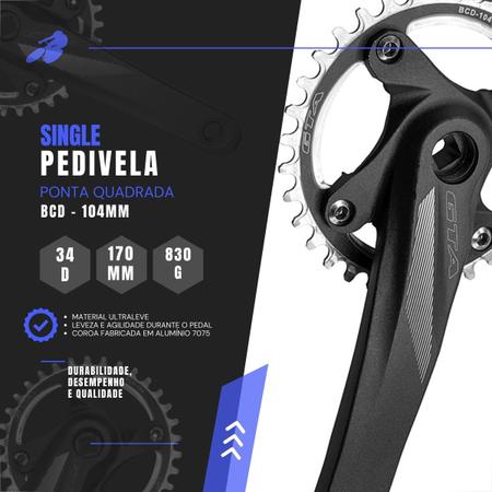 Imagem de Pedivela Bicicleta 170mm Aro 29 Ponta Quadrada 34 Dentes Single Aro 26 Bike Alumínio  7075 Forjado Preto BCD 104mm