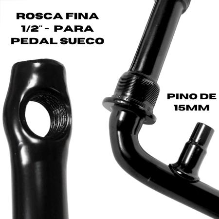 Imagem de Pedivela Monobloco 165mm Preto Bike Aro 24/26 Rosca Fina 1/2" Para Pedal Sueco Pino 15mm