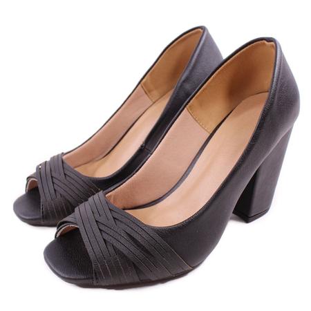 Sapato Feminino Feminy Sandália Peep Toe Salto Alto Grosso Preto - Compre  Agora