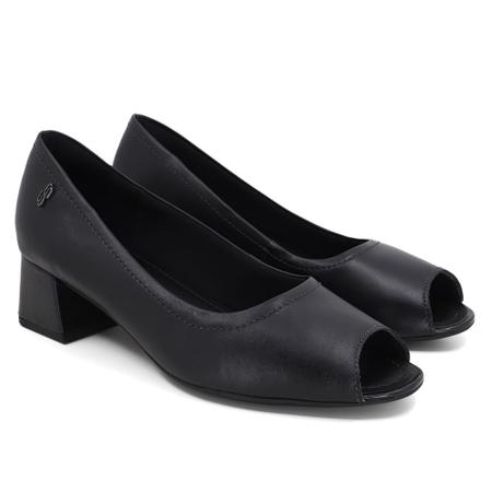 Imagem de Peep Toe Salto Bloco Preto Couro