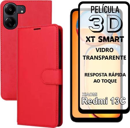 Imagem de Película 3D Para Xiaomi Redmi 13C + Capa Capinha Flip Carteira Vermelha