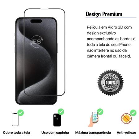 Imagem de Película Vidro Temperado 3D 5D Para iPhone 15 / 15 Pro / 15 Plus / 15 Pro Max ( Selecione Modelo )