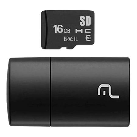 Imagem de Pen Drive 2 em 1 Leitor USB + Cartão de Memória Classe 10 16GB Preto - MC162