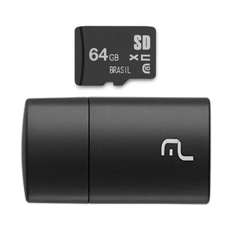 Imagem de Pen Drive 2 em 1 Leitor USB com Cartão de Memória Classe 10 64GB Preto Multilaser - MC164
