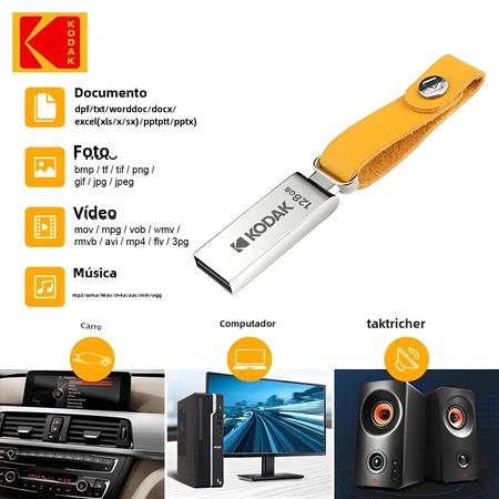 Imagem de Pen Drive Kodak K122 - 32GB, 64GB e 128GB - Metal, USB 2.0