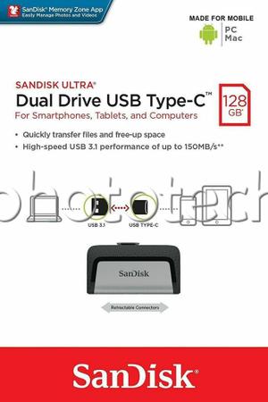 Imagem de PEN DRIVE SANDISK DUAL DRIVE 128GB USB TYPE-C USB 3.1 150MB/s ORIGINAL LACRADO