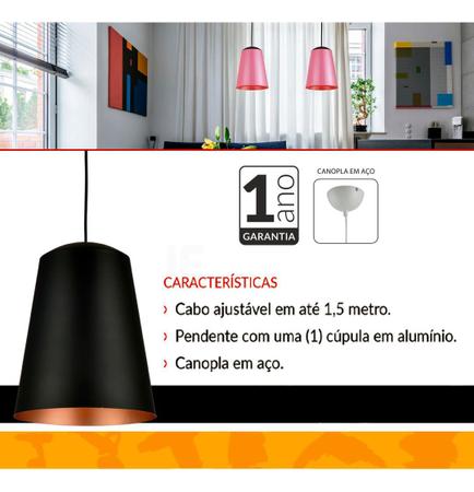 Imagem de Pendente Cone Preto Com Cobre Aluminio Decoracao Avant