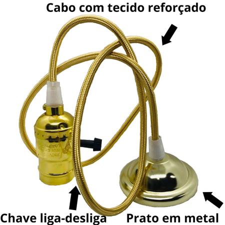 Imagem de Pendente E27 Antigo Retro Vintage Com Switch - Dourado