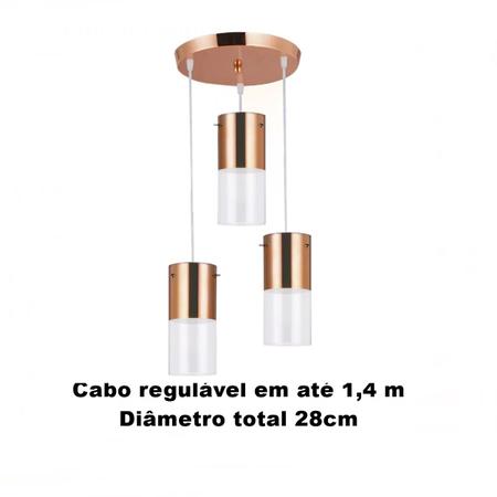 Pendente First Cobre 3 Lâmpadas Aço Vidro - Bronzearte Imagem de Pendente First Cobre 3 Lâmpadas Aço Vidro
