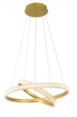 Imagem de Pendente led apogeu 2 anéis dourado e cristal acrilico 62w 3000k ø60cm + ø40cm sky4010 do skylight