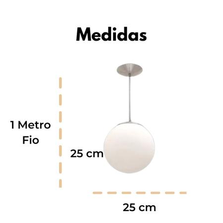 Imagem de Pendente Lustre Globo De Vidro 25x25 Leitoso (branco)