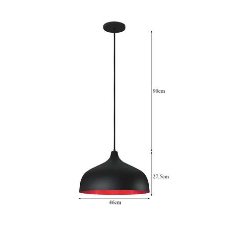 Imagem de Pendente Luxor Preto e Vermelho 46cm 1XE27 - Kin - PD460/PT_VM