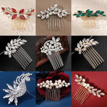 Imagem de Pente de Cabelo de Noiva com Cristais e Pérolas - Tiara de Strass para Acessórios de Cabelo