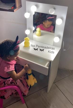 Imagem de Penteadeira Camarim Espelho E Gaveta Infantil Com Puxador Rosa 0,30 X 0,50 X 1,10 100% MDF