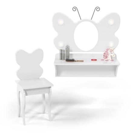 Imagem de Penteadeira Camarim Infantil Com Espelho E Banqueta Branca Borboleta Valen