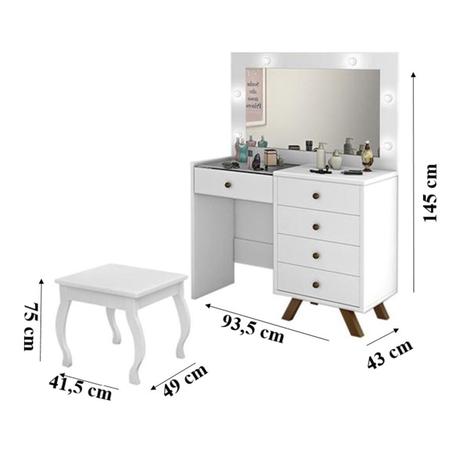 Imagem de Penteadeira Juvenil/ Infantil Escrivaninha Camarim c/ LED  Luna 4 Gavetas Rosê + Banco Banqueta