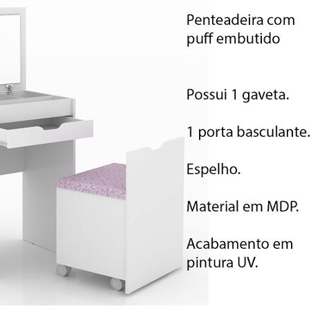 Imagem de Penteadeira para Quarto Decorativa PE2007 MPD Branco/rosa G69 - Gran Belo