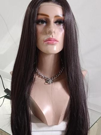 Imagem de Peruca front lace Wig Castanho repartição livre 70 cm