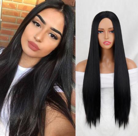 Imagem de Peruca lace Wig Lisa Com Franja Preto/Rosa  70 cm - wig