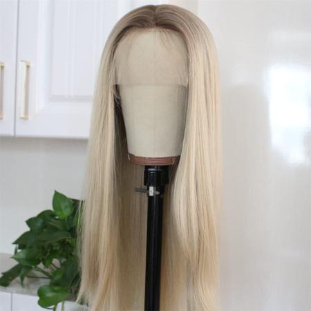 Imagem de Perucas frontais de renda sintética Aisom Ash Blonde para mulheres de 60 cm