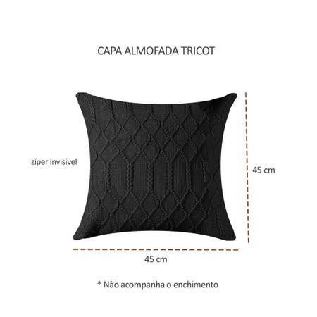 Imagem de Peseira e Capa Almofada Tricot Preta Manta Sofa Cama 3un