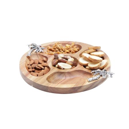 Imagem de Petisqueira 25 cm redonda de madeira e zamac Acácia Palmeira Bon Gourmet - 26007