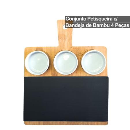 Imagem de Petisqueira De Bambu Conjunto Com Tigelas Sofisticado Multiuso Cozinha
