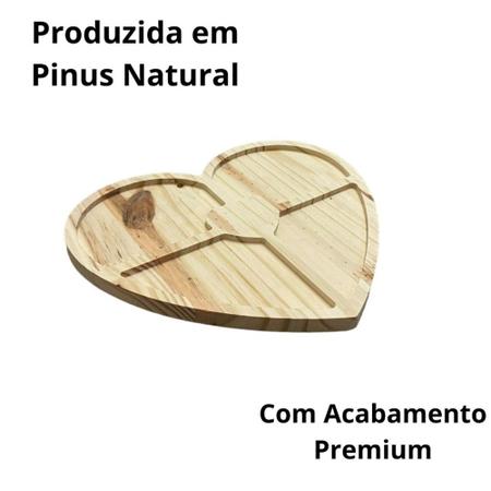 Imagem de Petisqueira De Frios Madeira Pinus Coração Grande Com 4 Divisórias