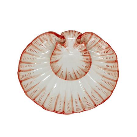 Imagem de Petisqueira Dupla Cerâmica Concha Relevo Coral 35x6,5cm