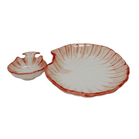 Imagem de Petisqueira Dupla Cerâmica Concha Relevo Coral 35x6,5cm