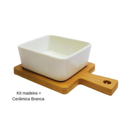 Imagem de Petisqueira quadrada cerâmica com suporte em madeira