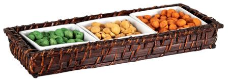 Imagem de Petisqueira Retangular 30x12x4cm Rattan Bambu Ceramica 3 Divisorias Mundiart