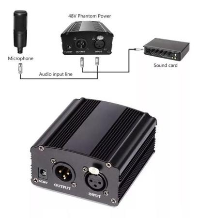 Imagem de  Phantom Power 110v Fonte 48v Cabo Xlr P/ Microfone Condensador