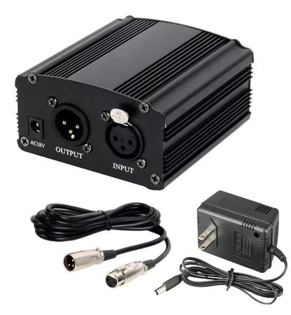 Imagem de  Phantom Power 110v Fonte 48v Cabo Xlr P/ Microfone Condensador