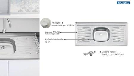 Imagem de Pia de ApoioTramontina New Raggi 40 em Aço Inox 120x52 cm